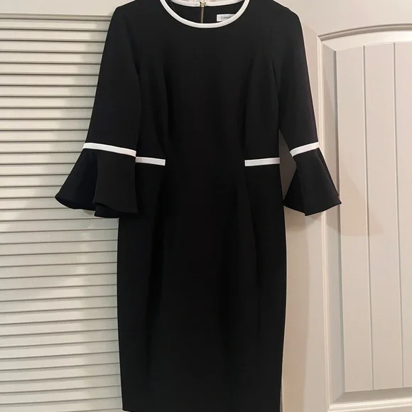chinese dress ladies Calvin Klein Sleeveless Seamed Sheath with Tie Neck Deep Black at Amazon  Women's Clothing store